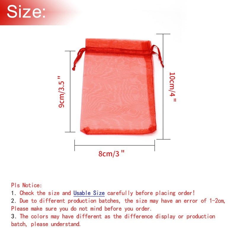 Bezall 50Pcs Red Organza Gift Bags 3x4 Inch, Small Mesh Drawstring Christmas Candy Bags, Baby Shower Party Favor Jewelry Pouches - Image 3